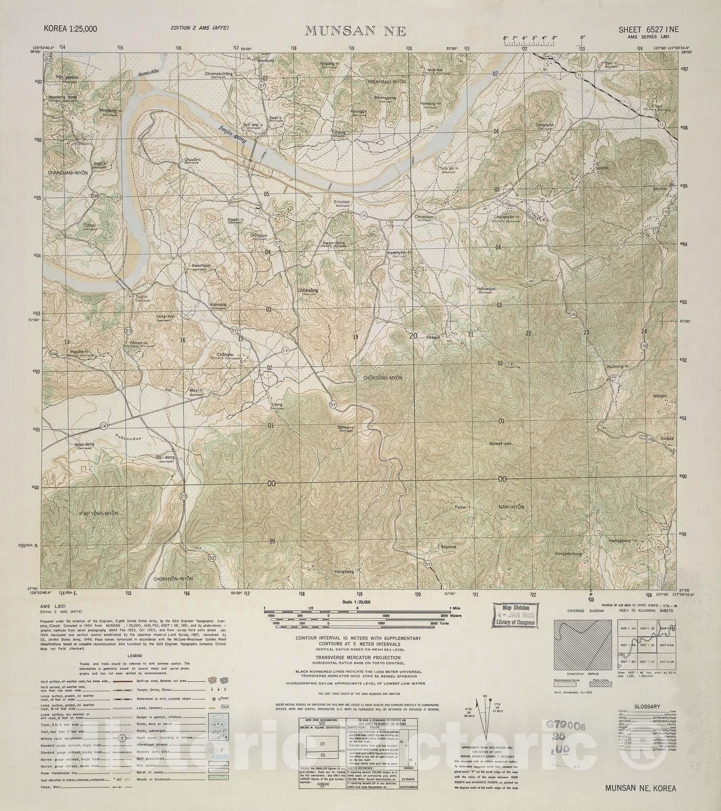 Historic 1952 Map - Korea 1:25,000 - Munsan NE - Series L851