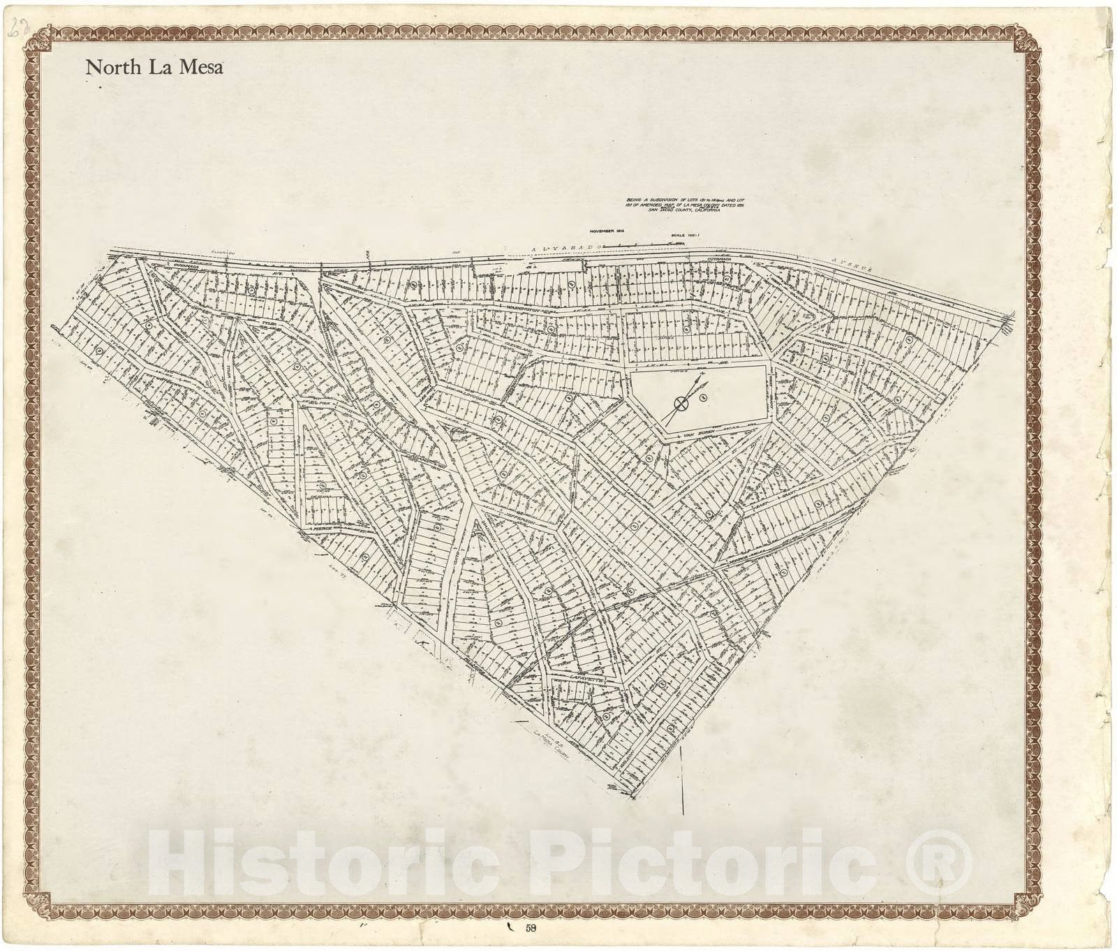 Historic 1912 Map - Plat Book of San Diego County, California - North La Mesa