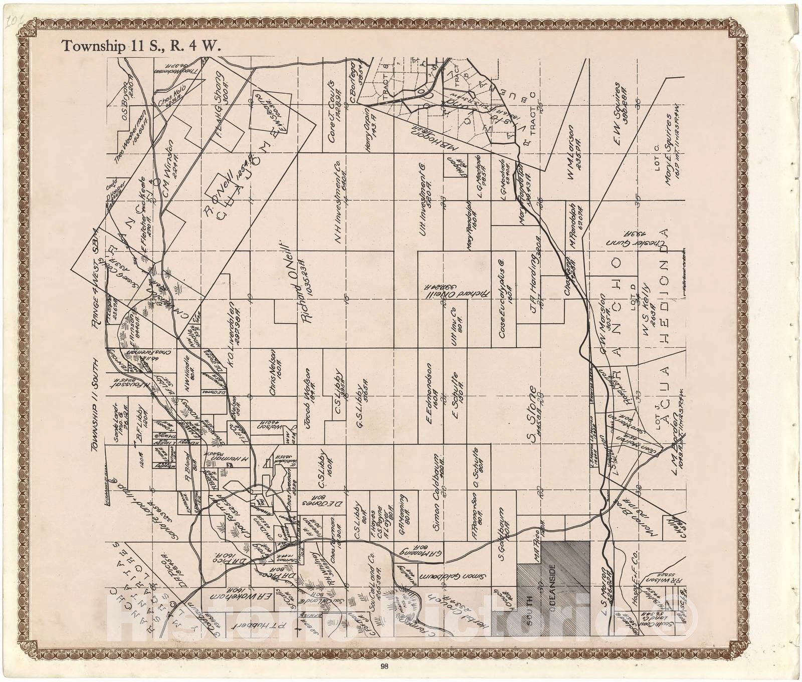 Historic 1912 Map - Plat Book of San Diego County, California - Township 11 S, R. 4 E