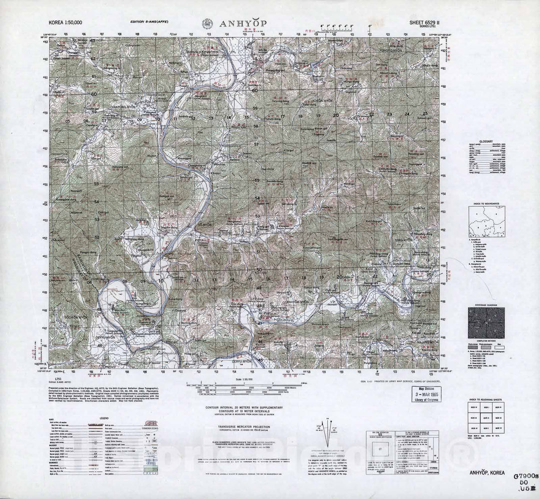 Historic 1945 Map - Korea 1:50,000 - Anhyop, 1963 - Series L751