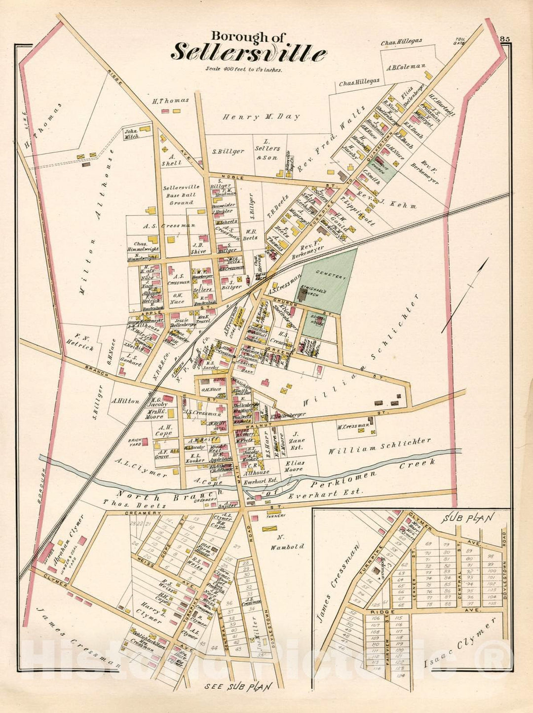 Historic 1891 Map - Atlas of Bucks Co, Penna. - Borough of Sellersville - Atlas of Bucks County, Pennsylvania