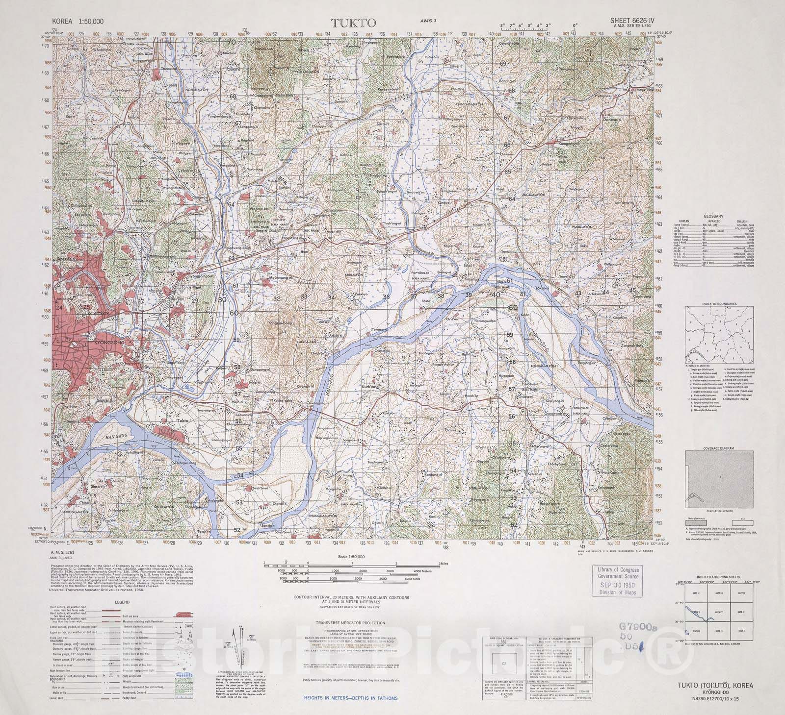 Historic 1945 Map - Korea 1:50,000 - Tukto, 1950 - Series L751