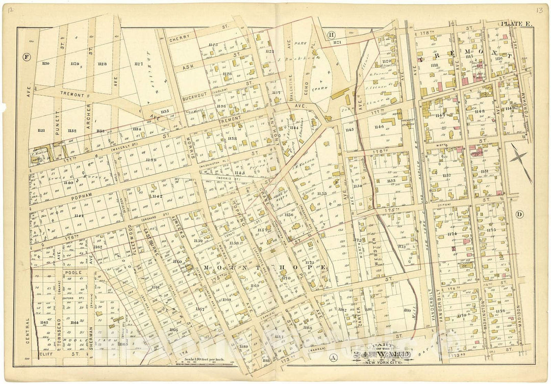 Historic 1882 Map - Atlas of The 24th Ward, City of New York - Part of The 24th Ward New York City - Plate E - Atlas of The Twenty Fourth Ward, New York City