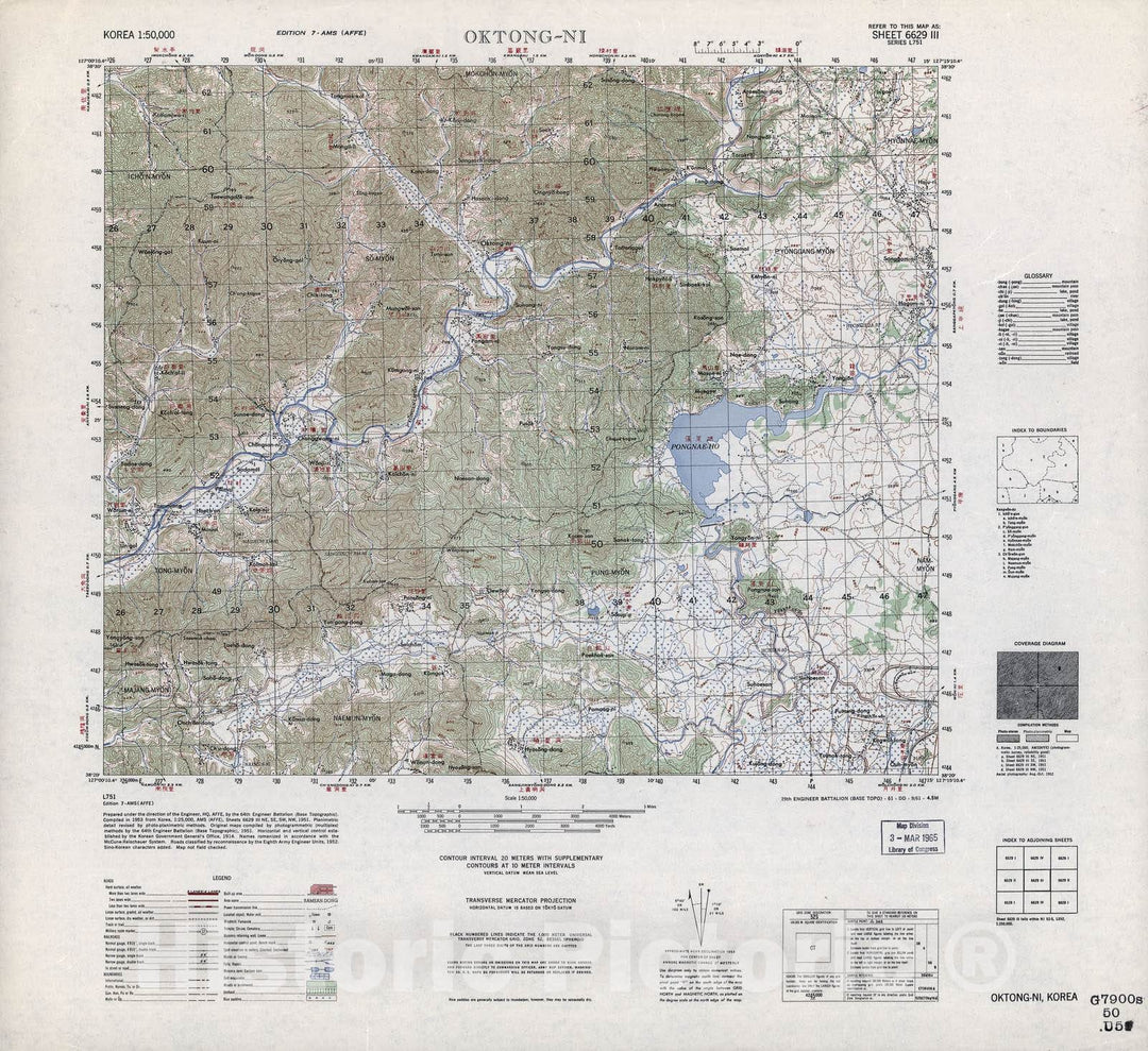 Historic 1945 Map - Korea 1:50,000 - Oktong-Ni, 1961 - Series L751