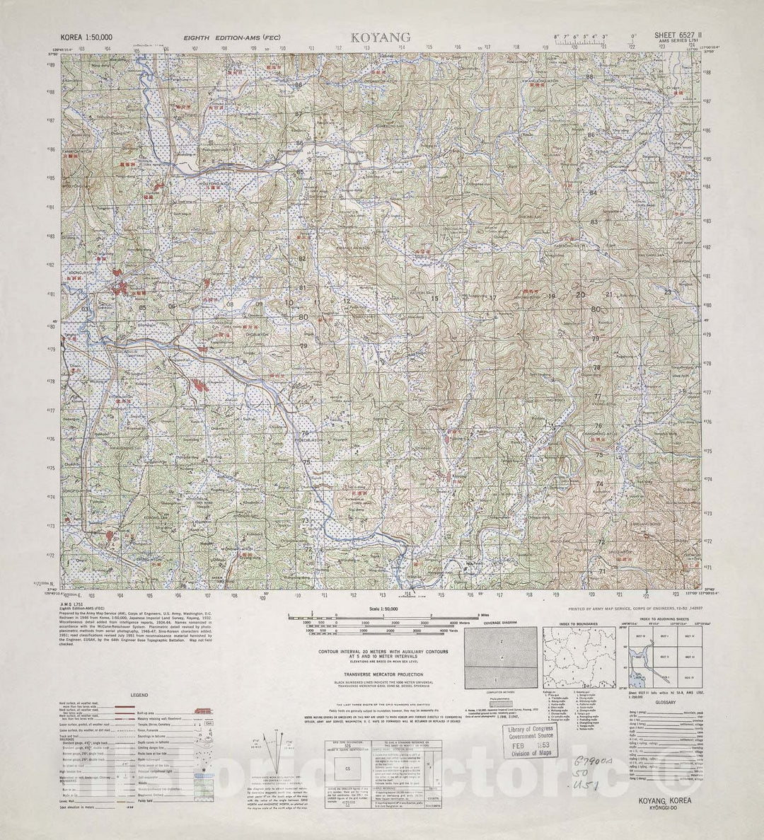 Historic 1945 Map - Korea 1:50,000 - Koyang, 1952 - Series L751