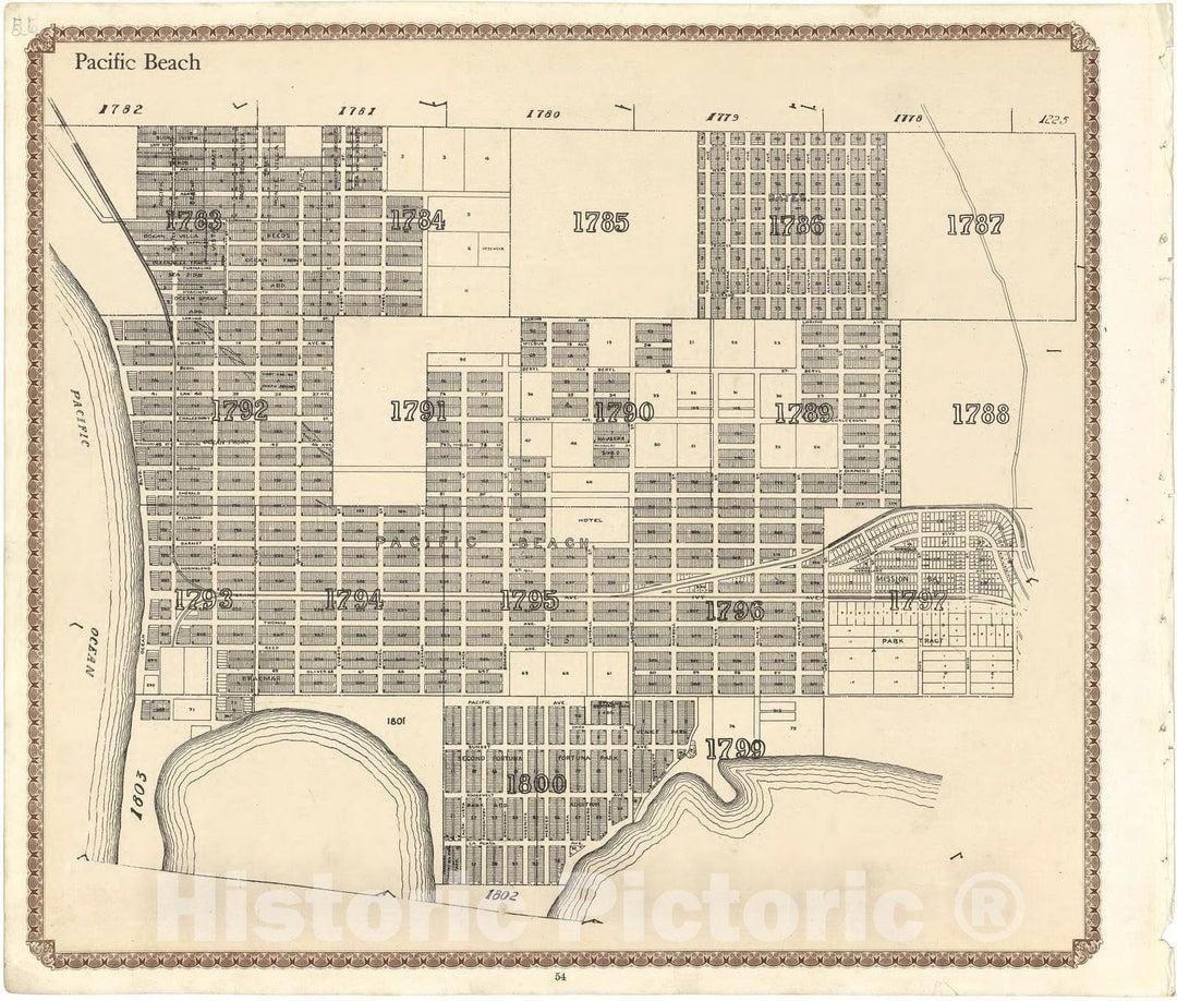 Historic 1912 Map - Plat Book of San Diego County, California - Pacific Beach