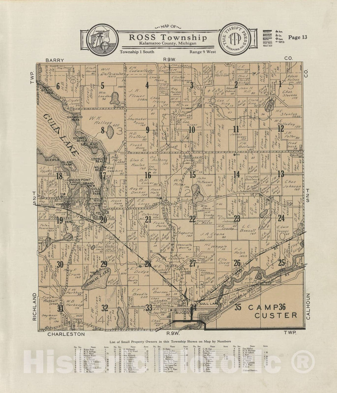 Historic 1928 Map - Plat Book of Kalamazoo County, Michigan - Map of Ross Township - Atlas and plat Book, Kalamazoo County, Michigan