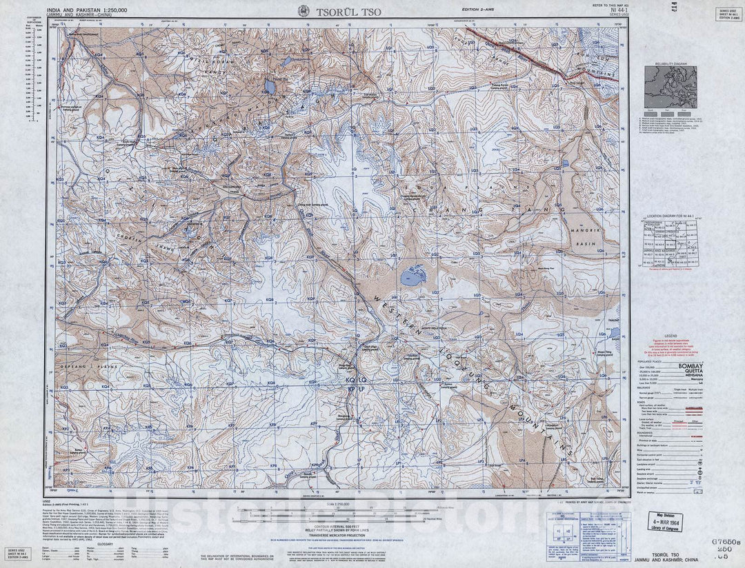 Historic 1955 Map - India and Pakistan 1:250,000. - Tsorul Tso, Jammu and Kashmir, China 1959