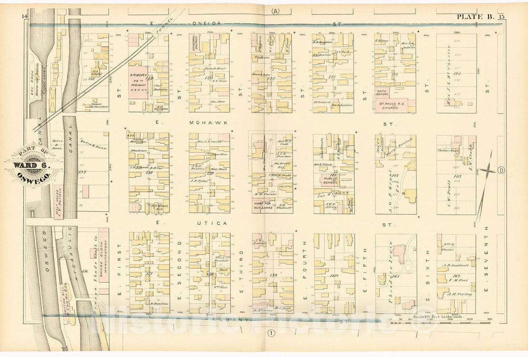 Historic 1880 Map - City Atlas of Oswego, New York - Part of Ward 6. Oswego. Plate B. - Atlas of The City of Oswego N.Y.