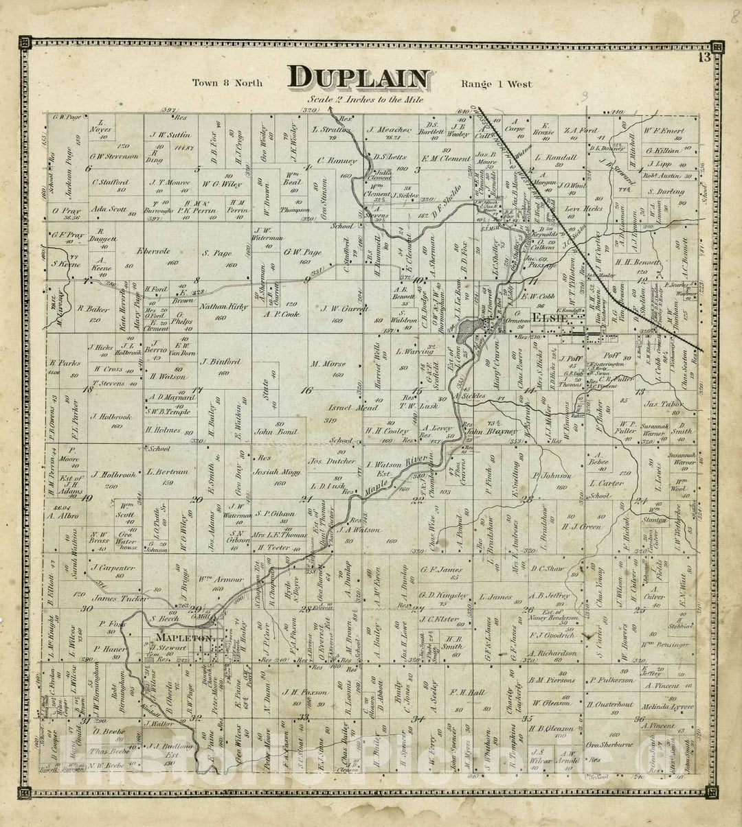 Historic 1873 Map - Atlas of Clinton County, Michigan - Duplain