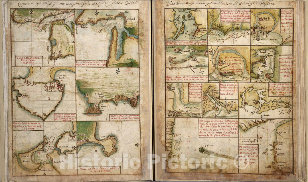 Historic 1630 Map - Taboas geraes de toda a navegaÃ§Ã£o - Plans of Cities, Ports, and Islands in East Africa, Asia, and The Coast of India - 1692