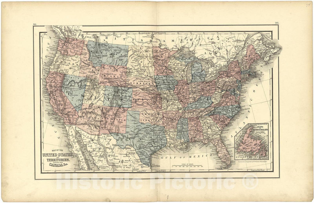 Historic 1878 Map - Atlas of Jefferson County, Pennsylvania - Map of The United States and Territories Together with Canada &c