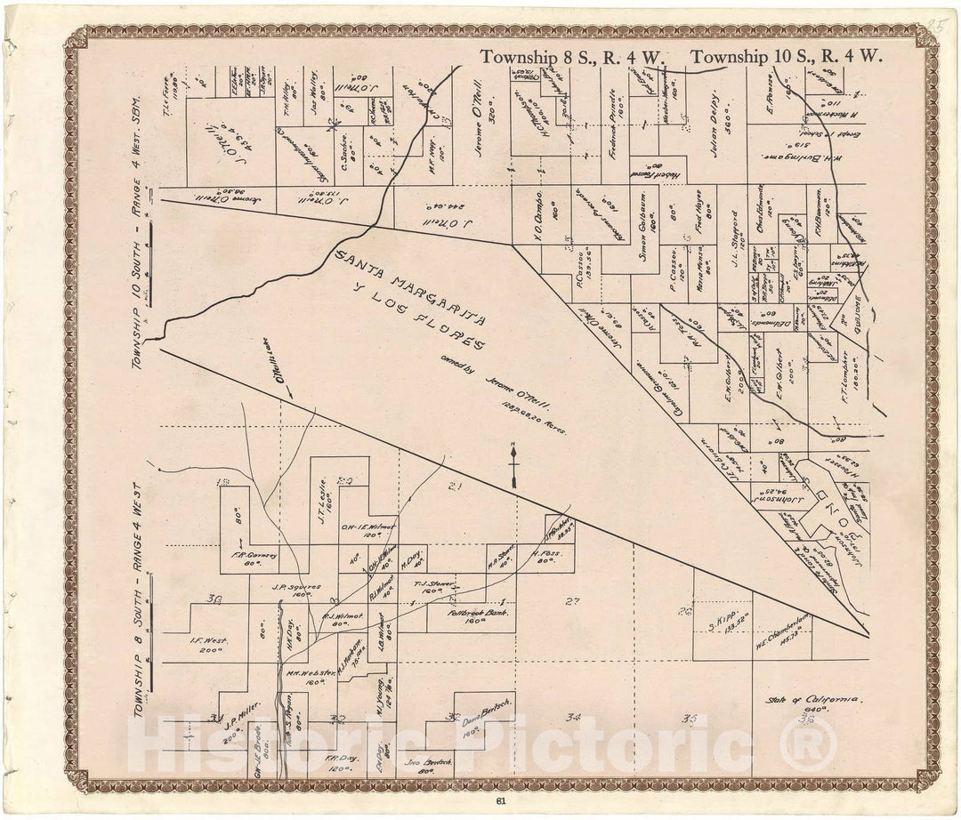 Historic 1912 Map - Plat Book of San Diego County, California - Township 8 S, R. 6 W