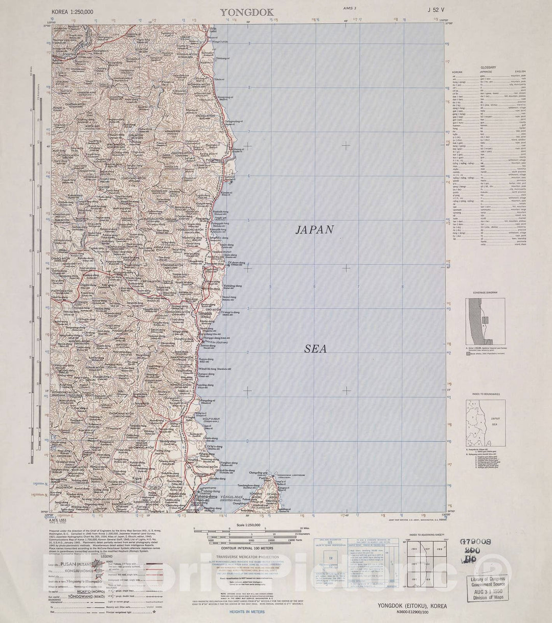 Historic 1944 Map - Korea 1:250,000 - Yongdok - Series L551