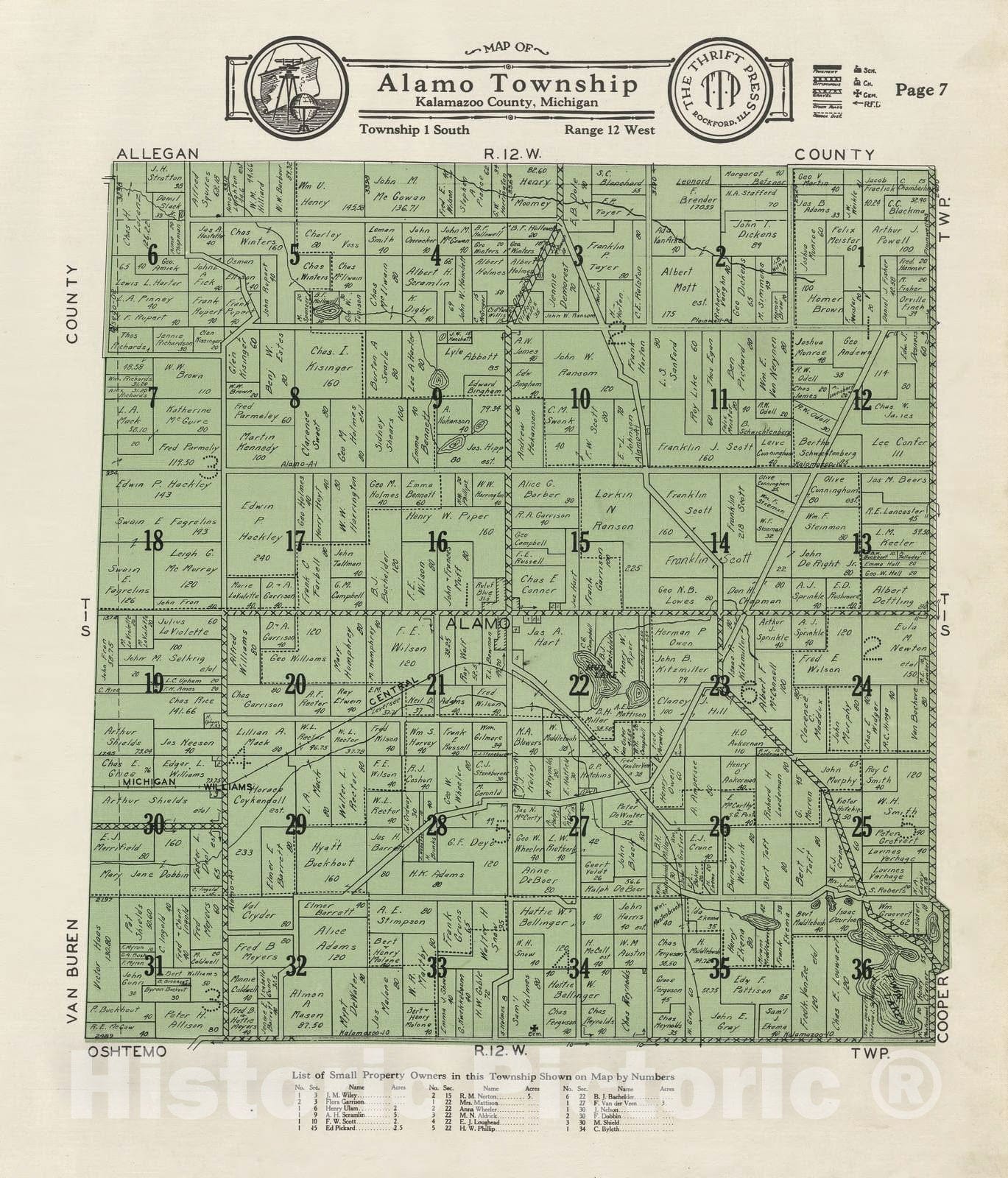 Historic 1928 Map - Plat Book of Kalamazoo County, Michigan - Map of Alamo Township - Atlas and plat Book, Kalamazoo County, Michigan