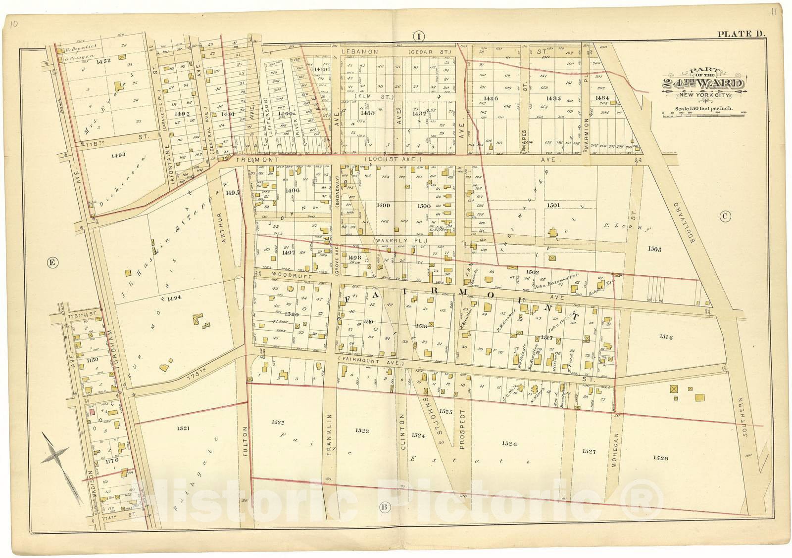 Historic 1882 Map - Atlas of The 24th Ward, City of New York - Part of The 24th Ward New York City - Plate D - Atlas of The Twenty Fourth Ward, New York City