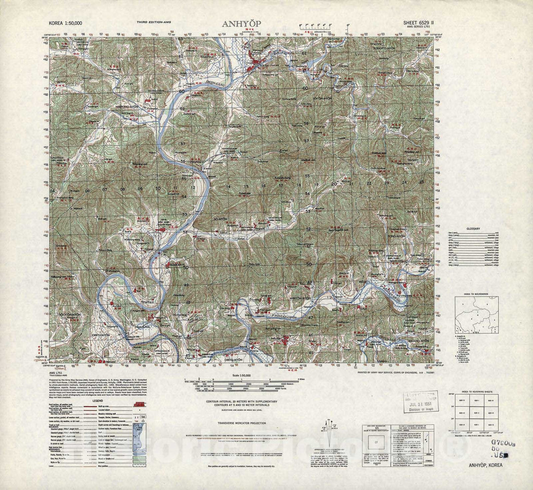 Historic 1945 Map - Korea 1:50,000 - Anhyop, 1951 - Series L751