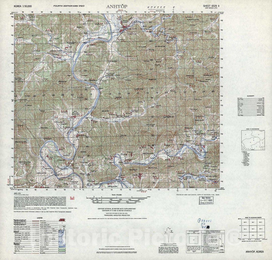 Historic 1945 Map - Korea 1:50,000 - Anhyop, 1953 - Series L751