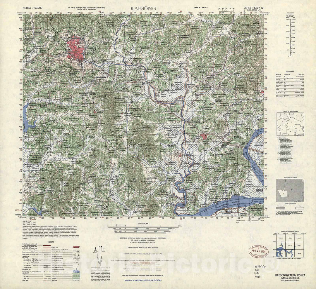 Historic 1945 Map - Korea 1:50,000 - Kaesong, 1947 - Series L751