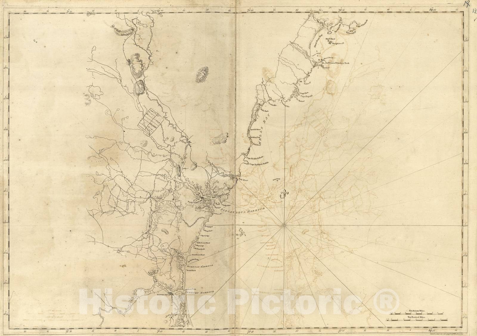 Historic 1800 Map - The Atlantic Neptune - Coast of New England from Cape Elizabeth to Newburyport