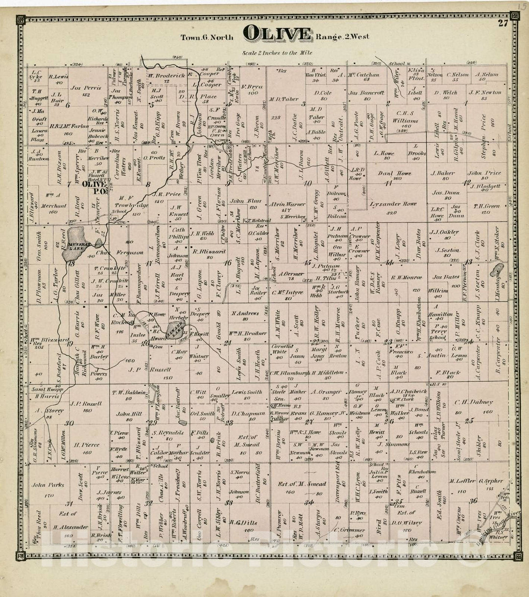 Historic 1873 Map - Atlas of Clinton County, Michigan - Olive