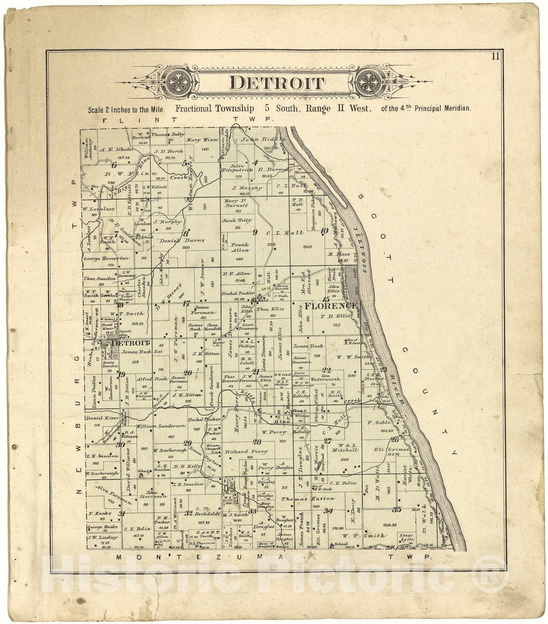 Historic 1895 Map - Plat Book of Pike County, Illinois - Detroit - Standard Atlas of Pike County, Illinois