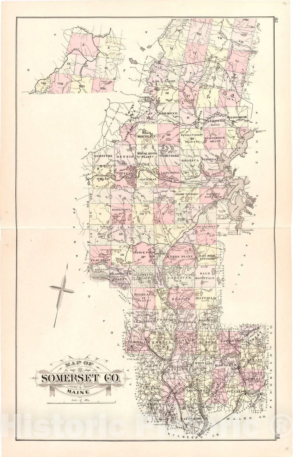 Historic 1887 Map - Colby's Atlas of The State of Maine - Map of Somerset Co. Maine