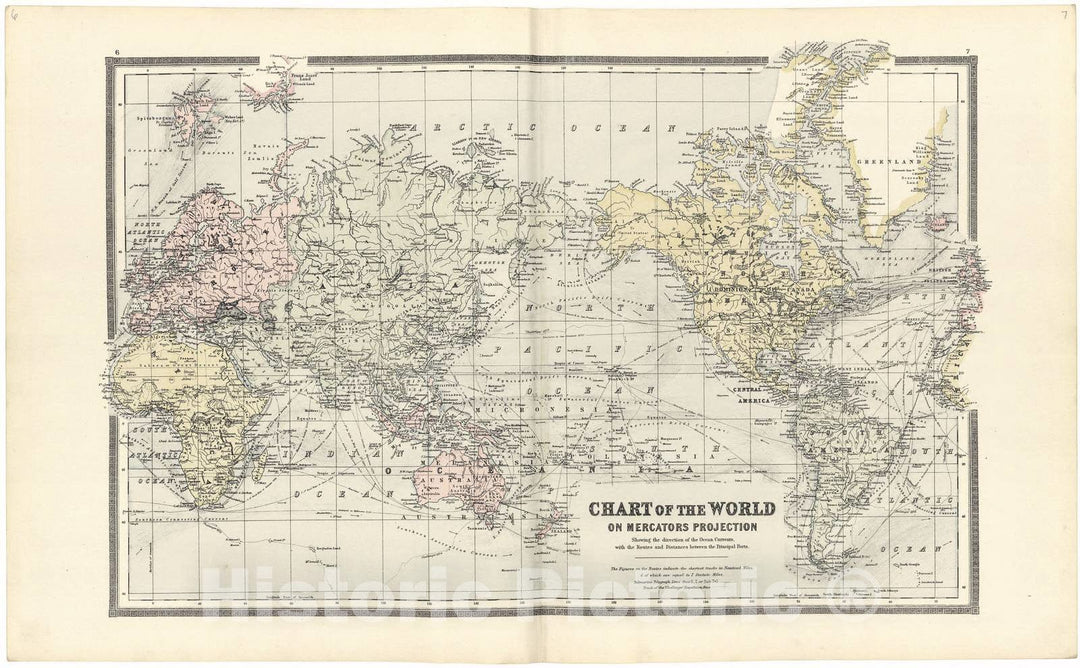 Historic 1893 Map - Atlas and Directory of Lapeer County, Michigan - Chart of The World on Mercators Projection