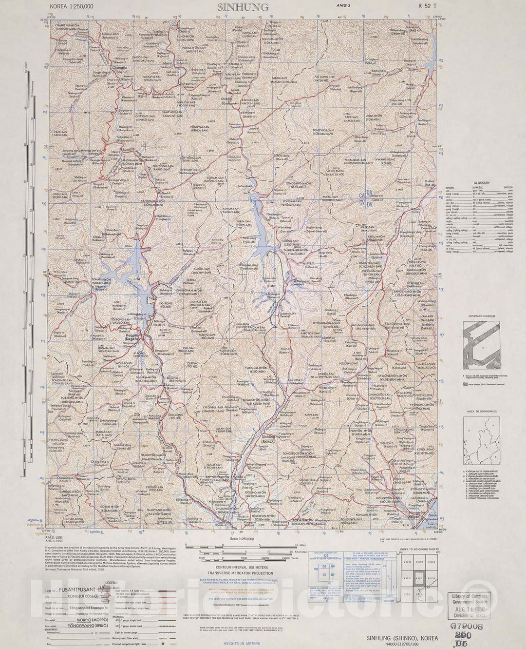 Historic 1944 Map - Korea 1:250,000 - Sinhung - Series L551