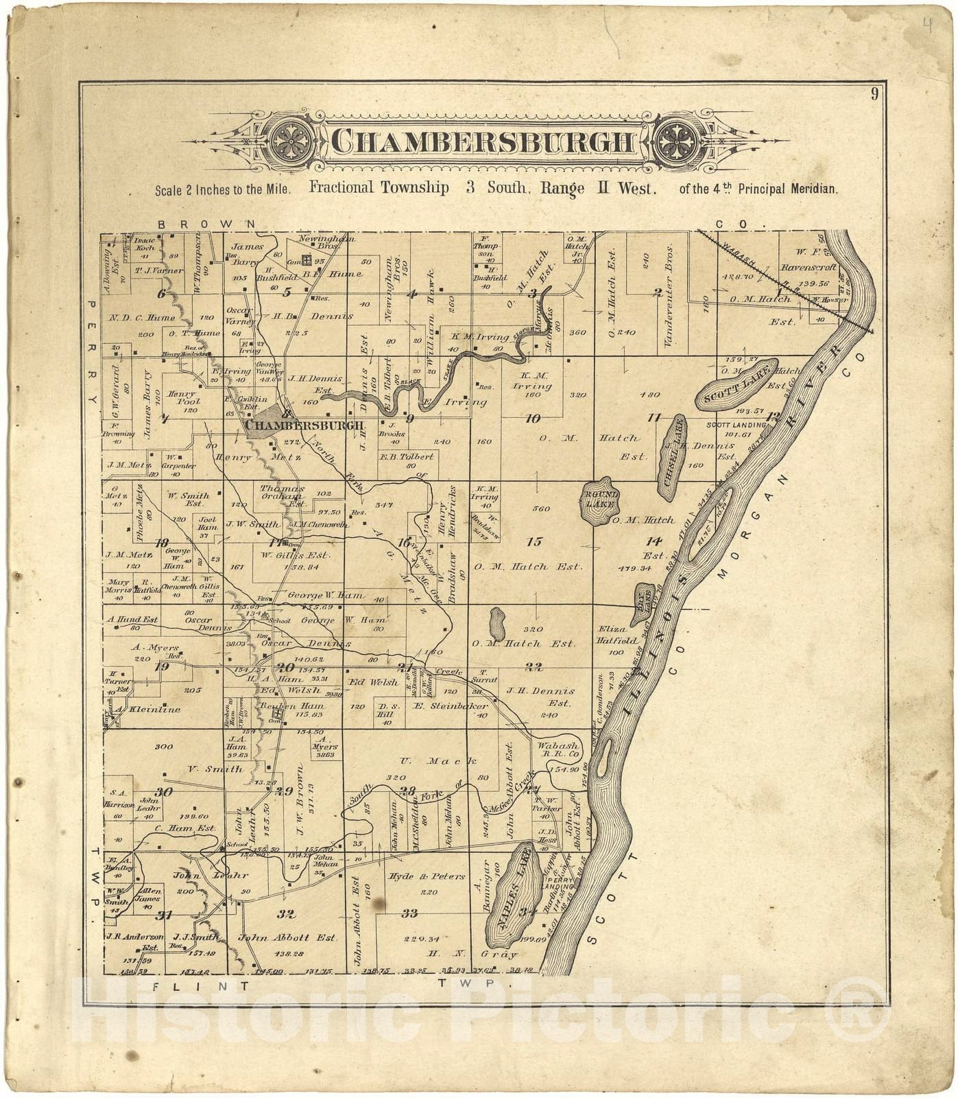 Historic 1895 Map - Plat Book of Pike County, Illinois - Pleasantville; Detroit; Valley City - Standard Atlas of Pike County, Illinois