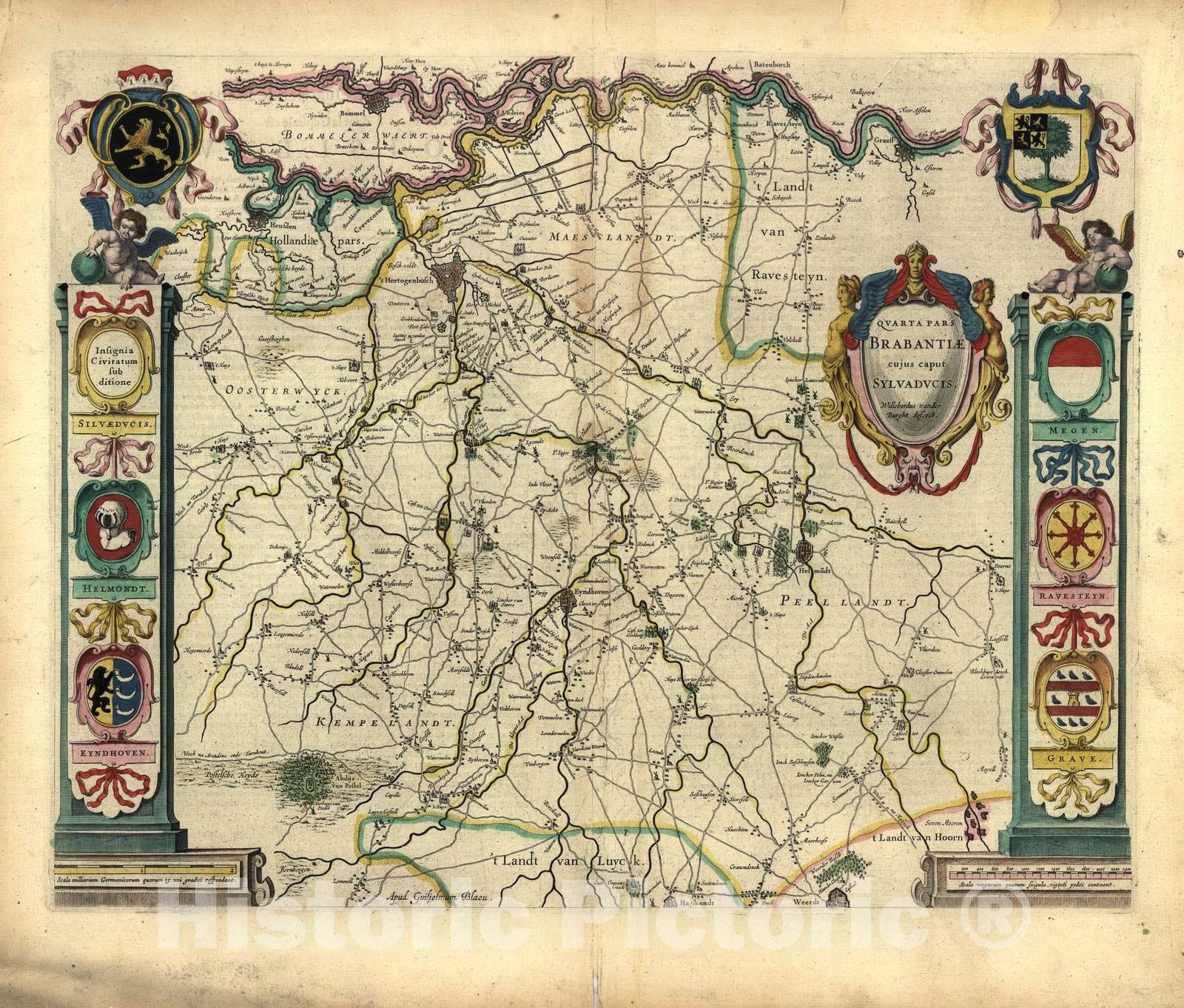 Historic 1647 Map - Le Theatre du Monde, ou, Novvel Atlas - The Fourth District of Brabant, Capital: Boisleduc (Hertogenbosch), Netherlands - Novvel Atlas