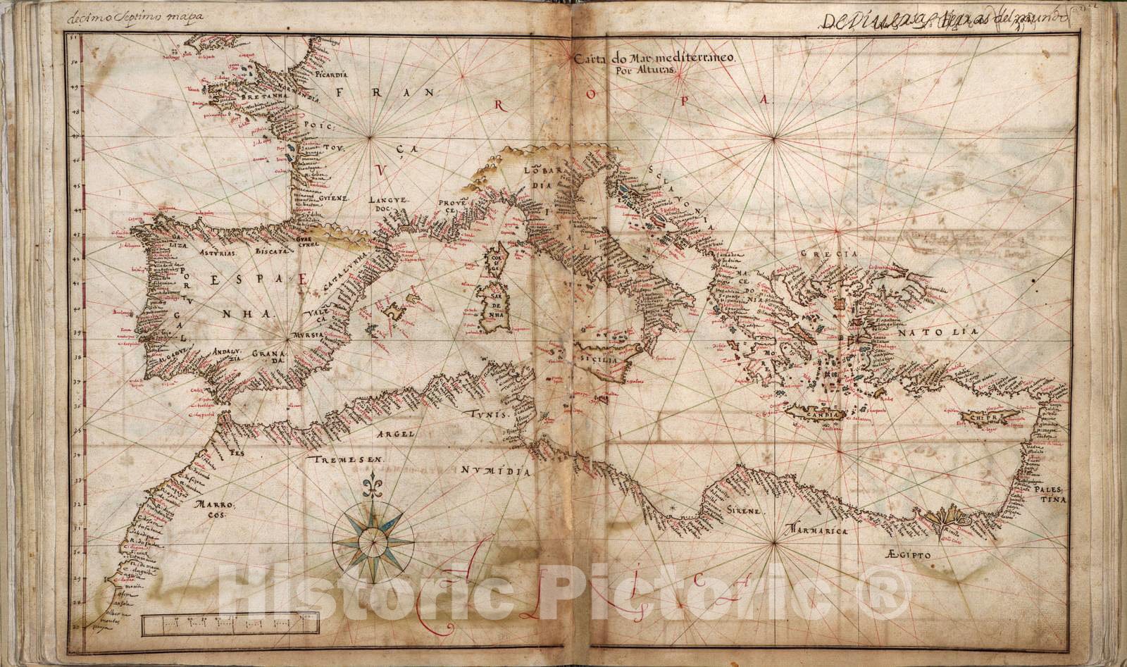 Historic 1630 Map - Taboas geraes de toda a navegaÃ§Ã£o - Chart of The Mediterranean Sea - 1692