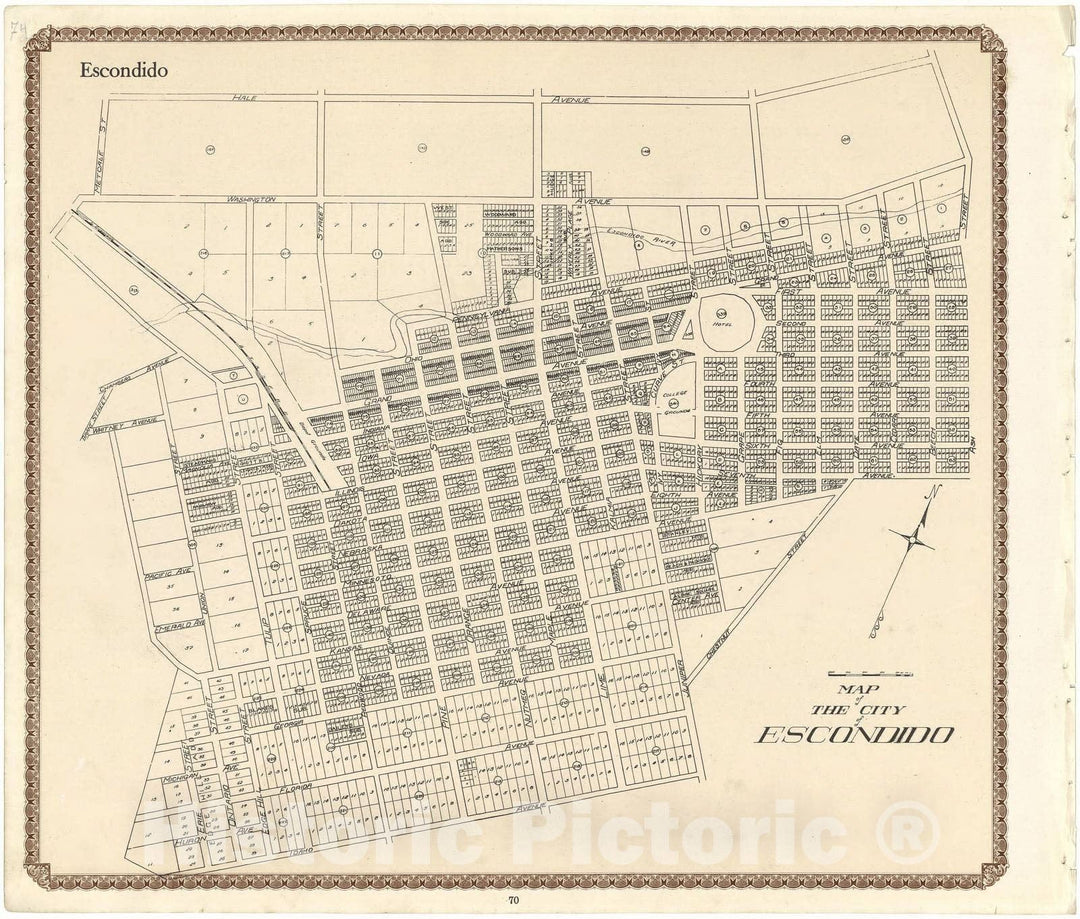 Historic 1912 Map - Plat Book of San Diego County, California - Map of The City of Escondido