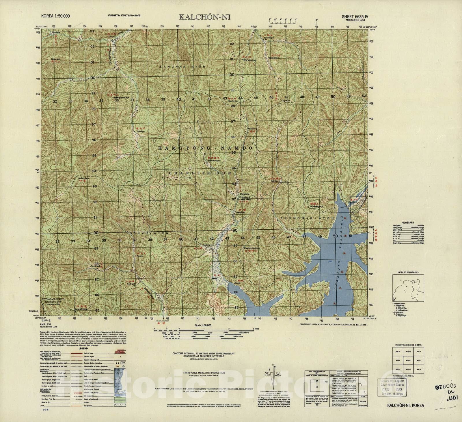 Historic 1945 Map - Korea 1:50,000 - Kalchon-Ni, 1952 - Series L751