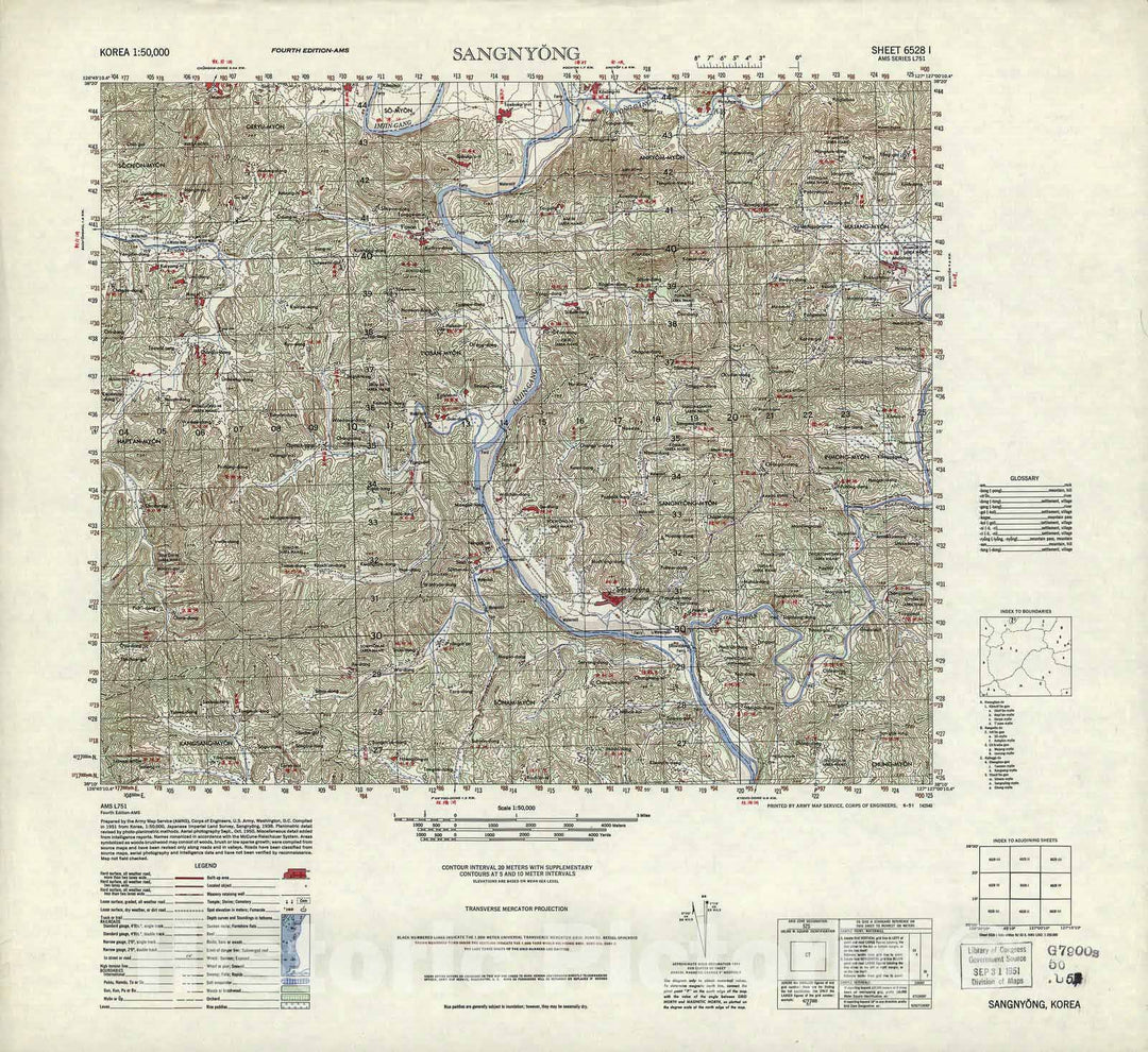 Historic 1945 Map - Korea 1:50,000 - Sangnyong, 1951 - Series L751