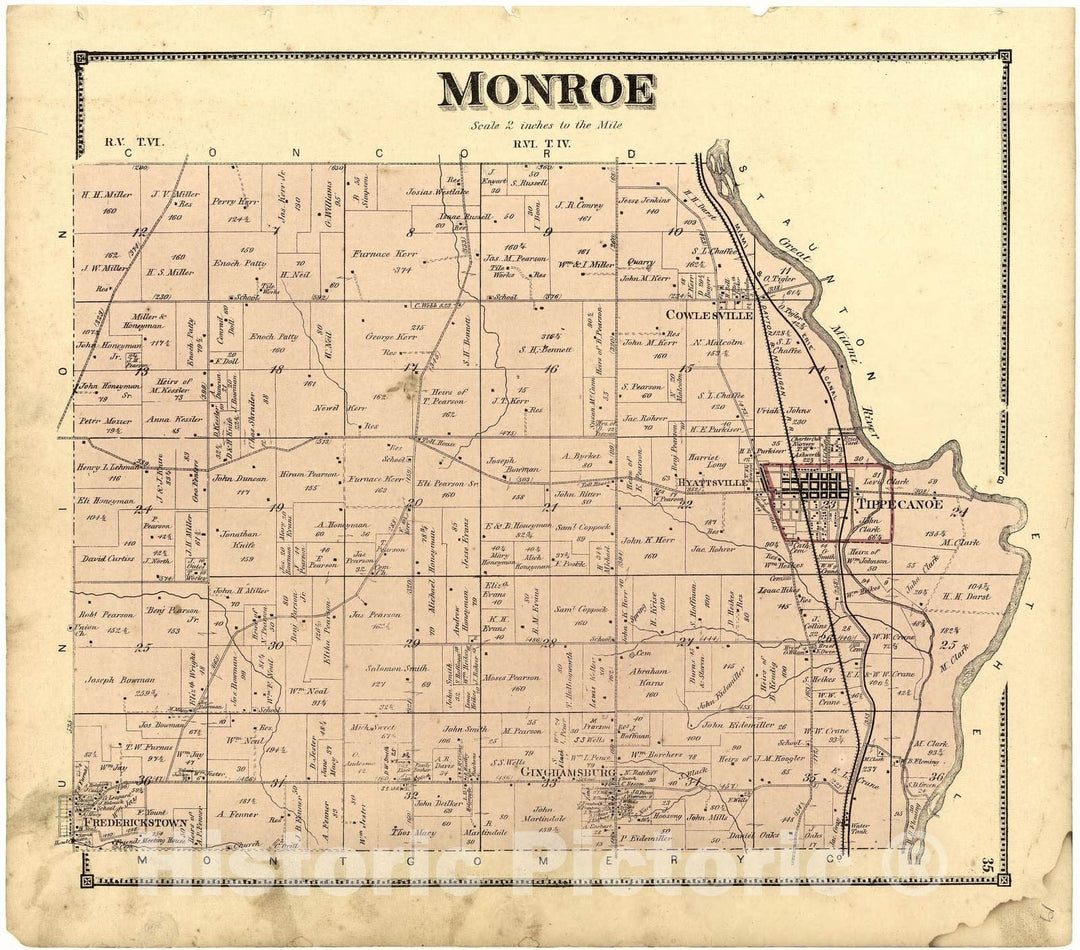 Historic 1871 Map - Atlas of Miami Co, Ohio - Monroe - Atlas of Miami County, Ohio