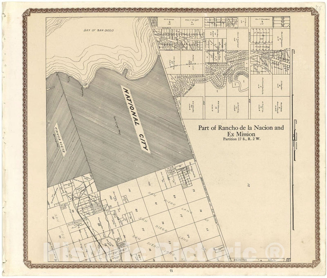 Historic 1912 Map - Plat Book of San Diego County, California - Part of Rancho de la Nacion and Ex Mission