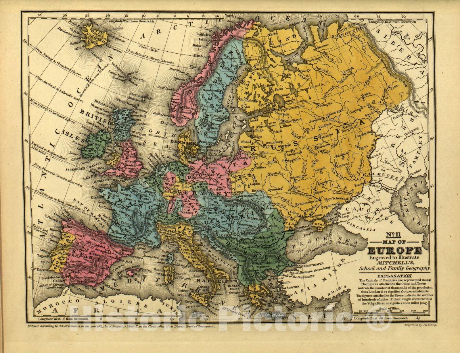 Historic 1839 Map - Mitchell's School Atlas. - Europe