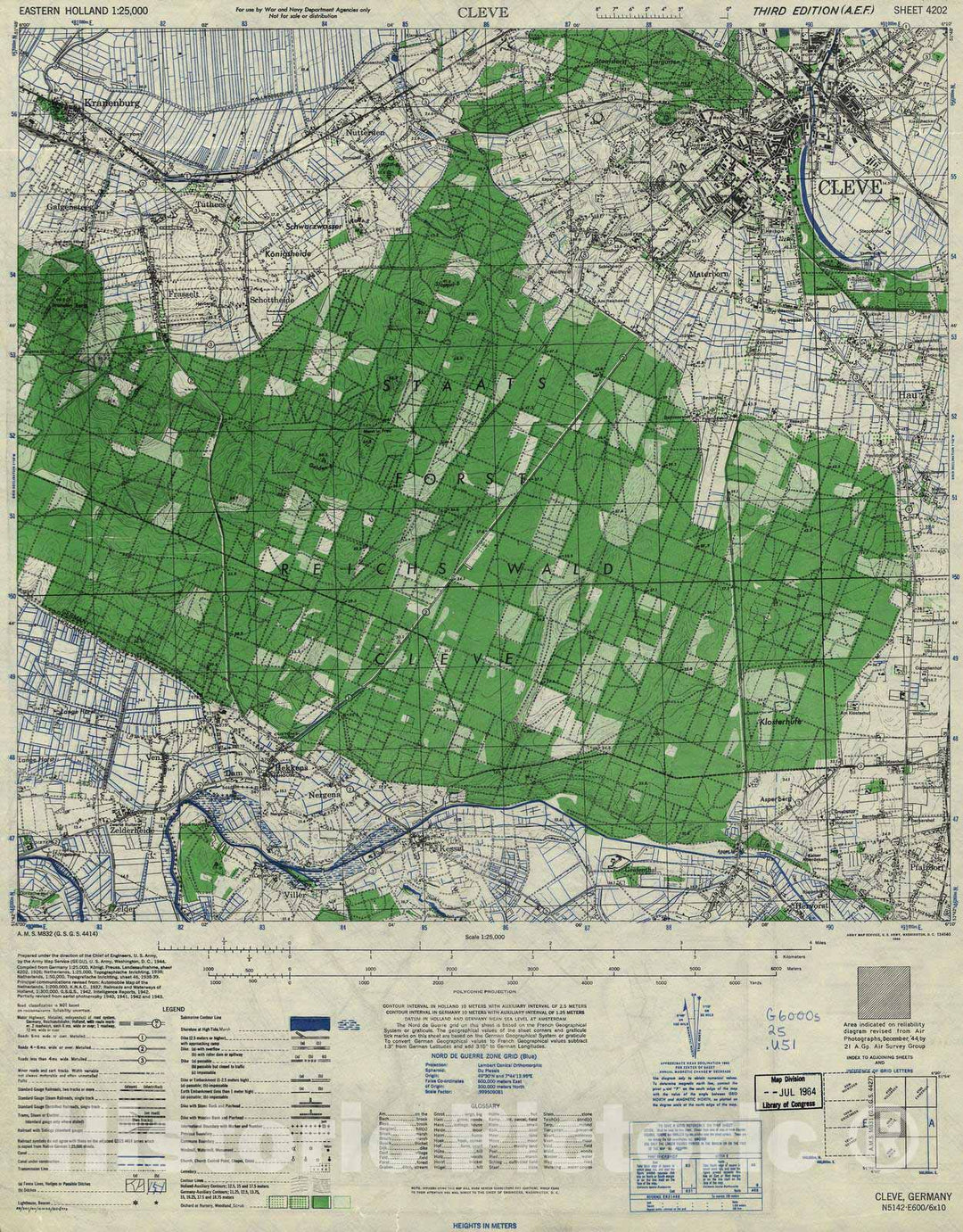 Historic 1944 Map - Eastern Holland 1:25,000 - Cleve, Germany (Eastern Holland) - A.M.S. M832