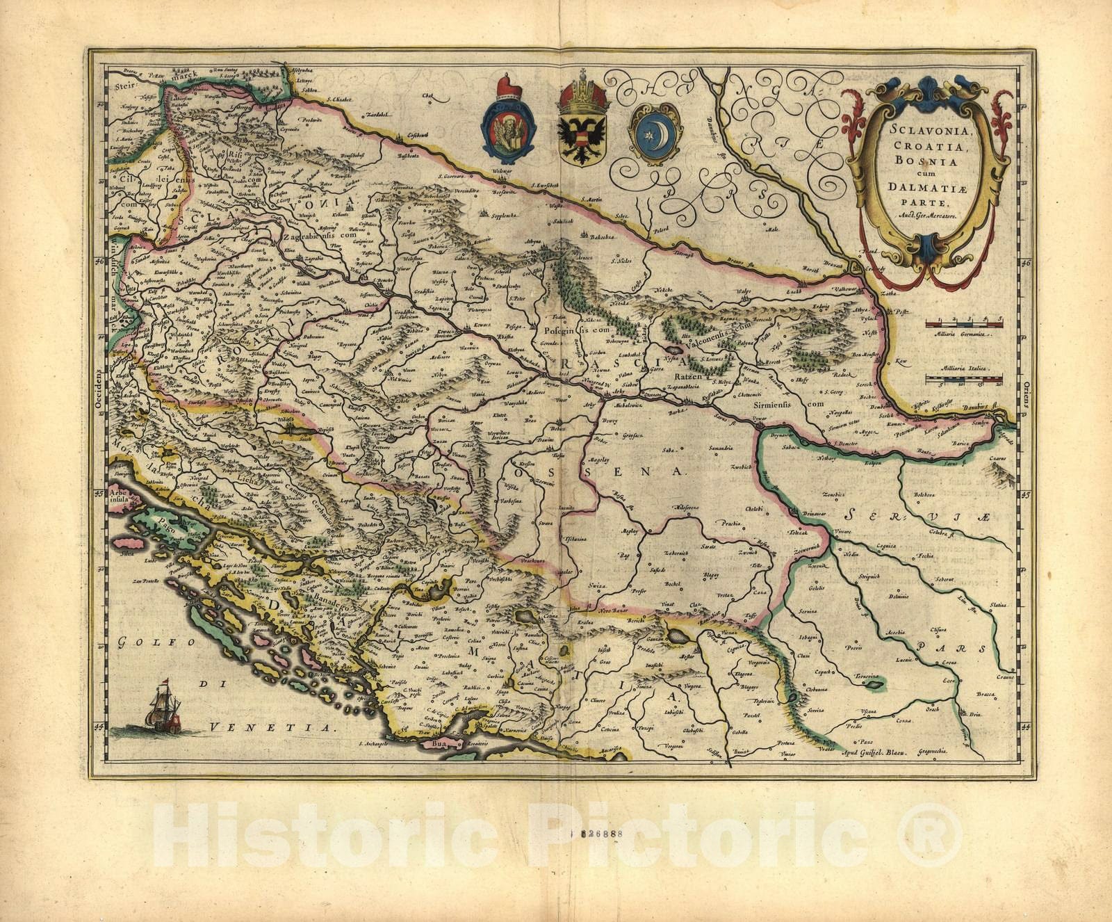 Historic 1647 Map - Le Theatre du Monde, ou, Novvel Atlas - Slavonia, Croatia, Bosnia, and Dalmatia - Novvel Atlas