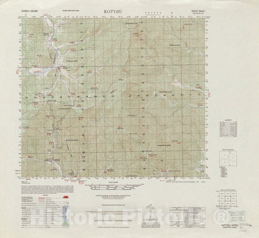 Historic 1945 Map - Korea 1:50,000 - Kot'osu, 1951 - Series L751