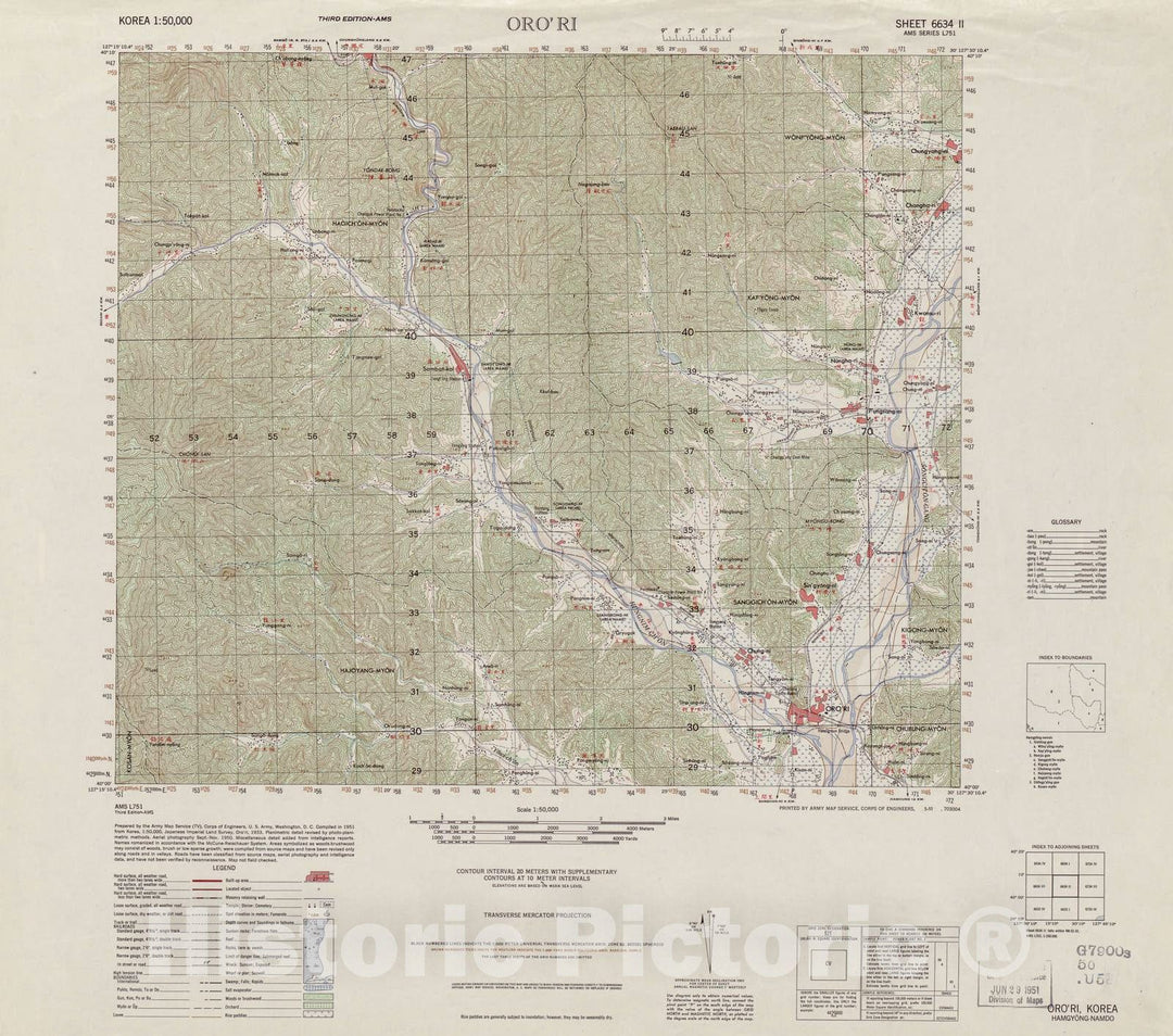 Historic 1945 Map - Korea 1:50,000 - Oro'ri, 1951 - Series L751