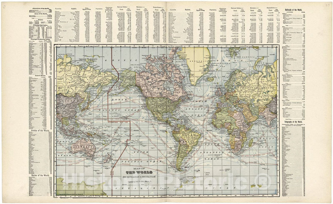 Historic 1907 Map - Standard Atlas of Fulton County, Indiana - Map of The World on Mercator's Projection