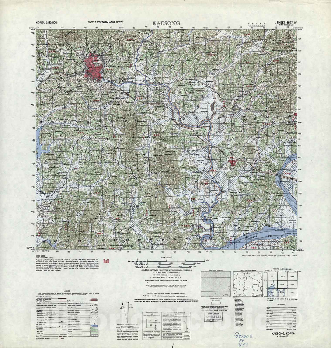 Historic 1945 Map - Korea 1:50,000 - Kaesong, 1953 - Series L751