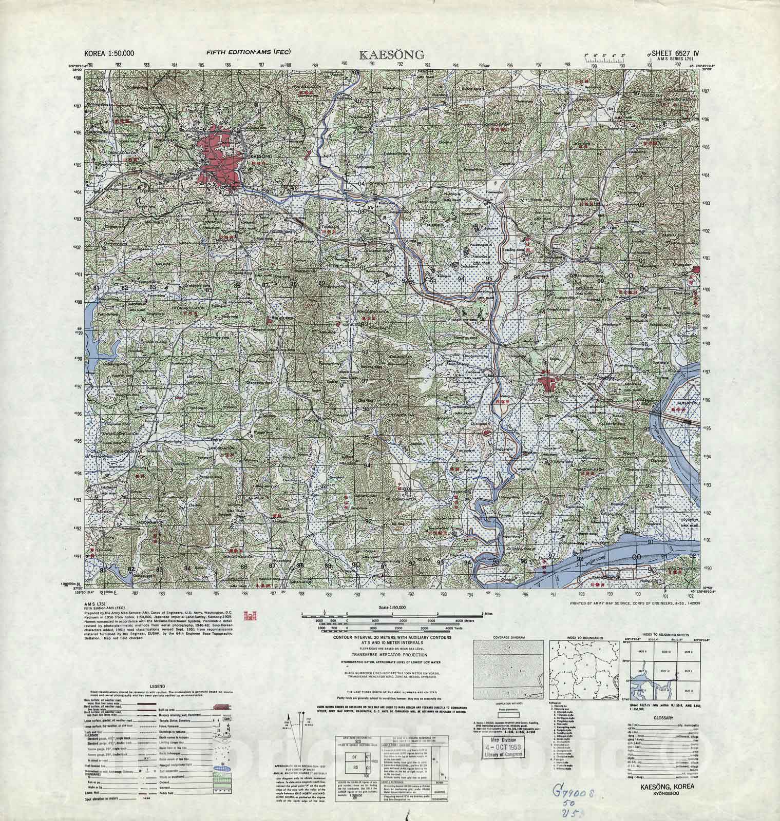 Historic 1945 Map - Korea 1:50,000 - Kaesong, 1953 - Series L751