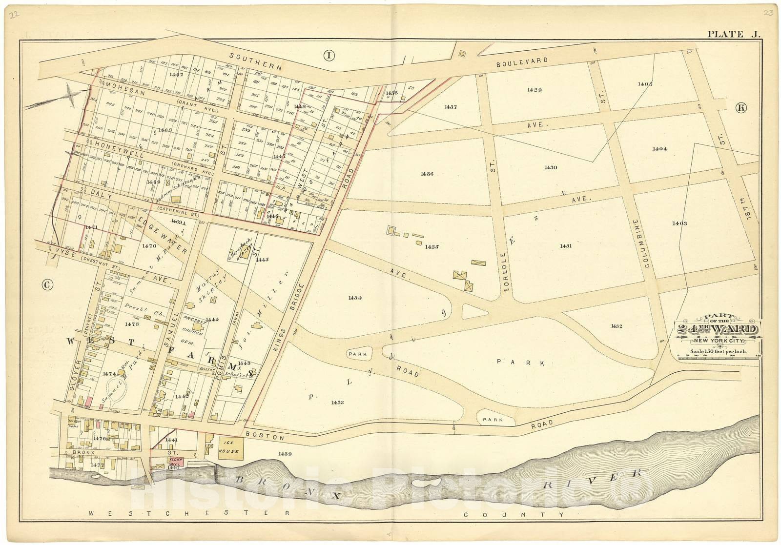 Historic 1882 Map - Atlas of The 24th Ward, City of New York - Part of The 24th Ward New York City - Plate J - Atlas of The Twenty Fourth Ward, New York City