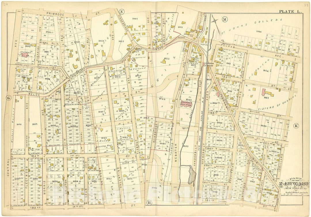 Historic 1882 Map - Atlas of The 24th Ward, City of New York - Part of The 24th Ward New York City - Plate L - Atlas of The Twenty Fourth Ward, New York City