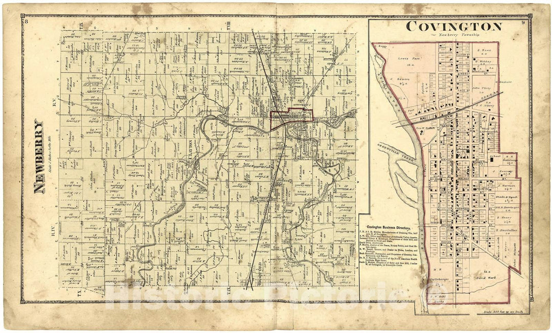 Historic 1871 Map - Atlas of Miami Co, Ohio - Covington; Newberry - Atlas of Miami County, Ohio