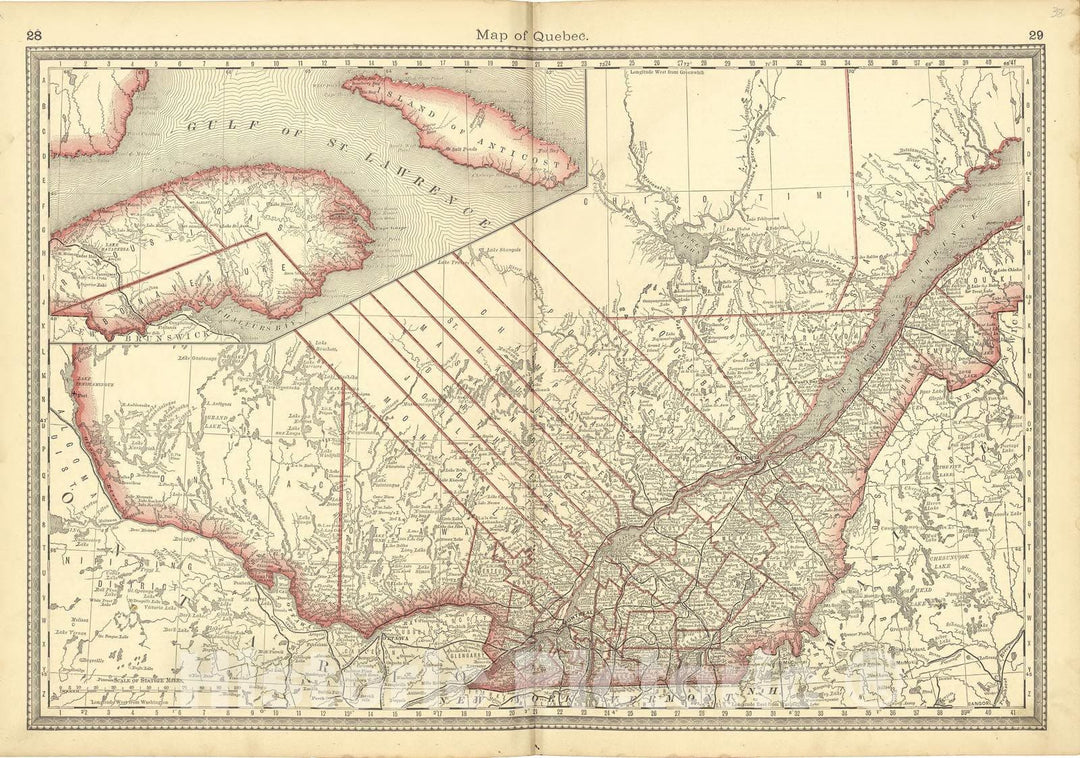 Historic 1881 Map - Historical Hand-Atlas, Illustrated - Map of Quebec - Historical Hand Atlas, Illustrated, General & Local