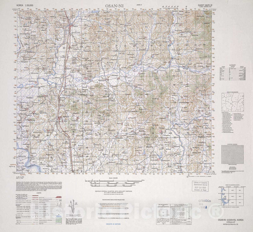 Historic 1945 Map - Korea 1:50,000 - Osan-Ni, 1950 - Series L751